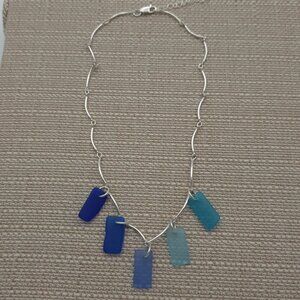 16+2 Inch Sterling Silver Various Blues Sea Glass Necklace B330